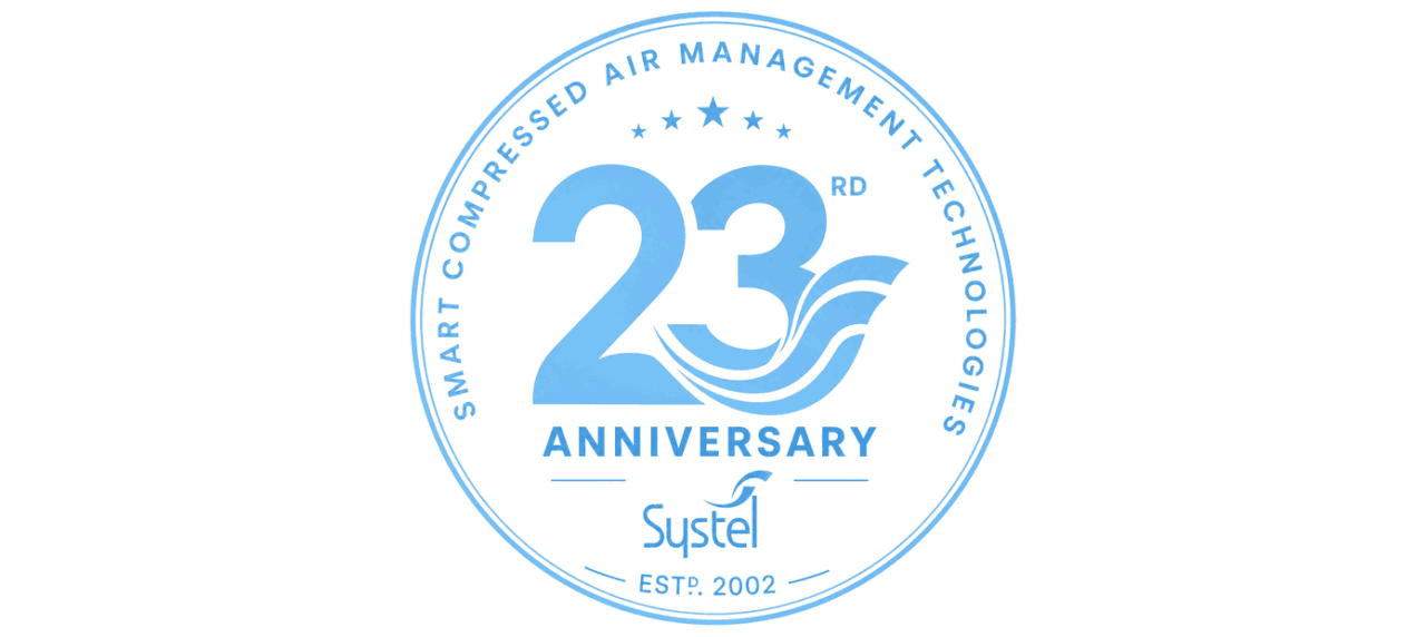Systel 23rd anniversary logo - Smart Compressed Air Management Technologies, established 2002